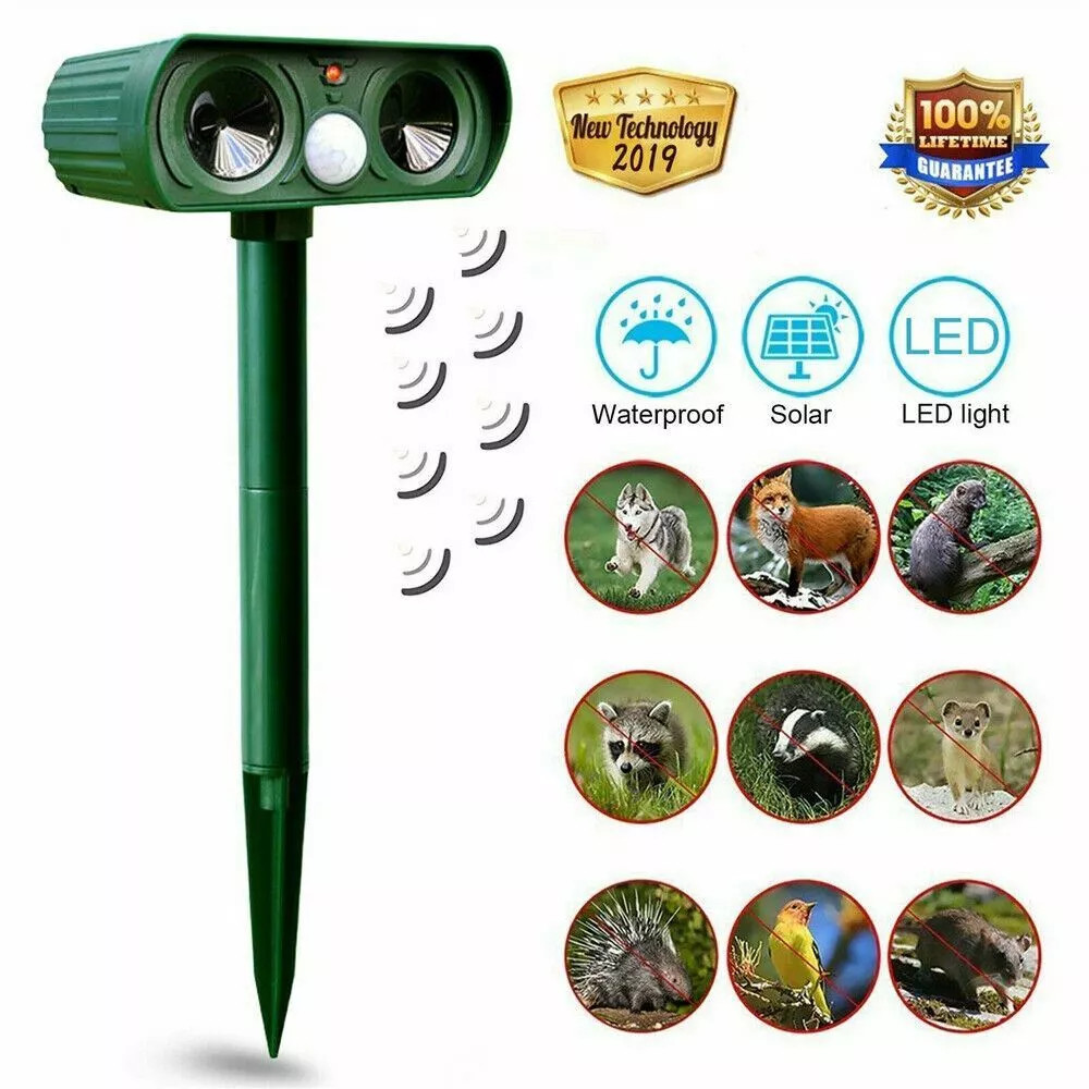 4 Pack Animal Repeller Ultrasonic Solar Power Outdoor Pest Cat Mice Deer Sensor