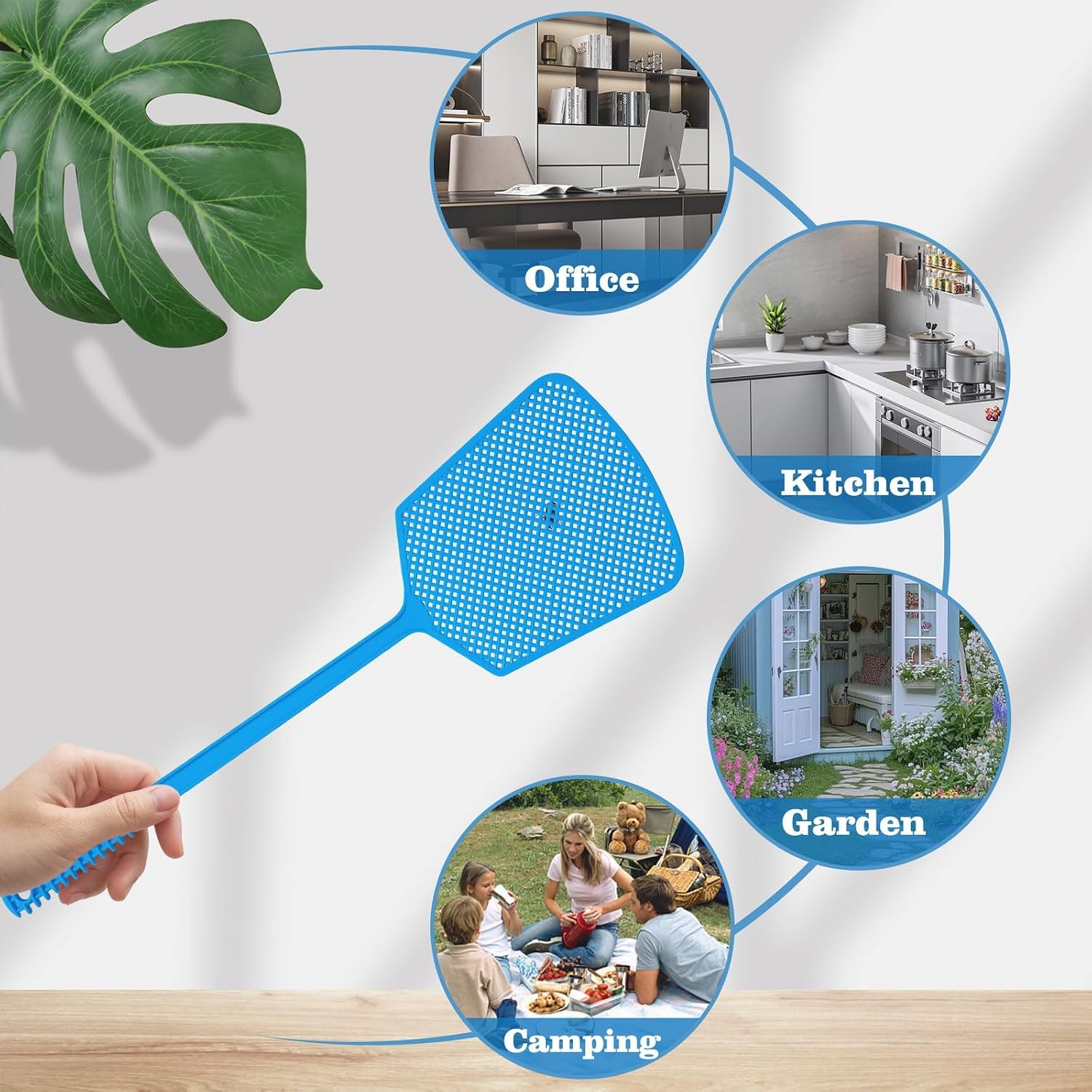 5 Pack Fly Swatter, Plastic Heavy Duty Manual Fly Killer, Long Handle