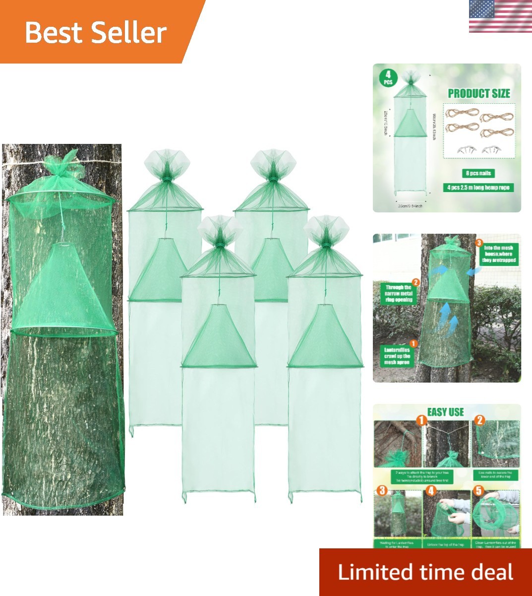 4 Pack Spotted Lanternfly Traps Lantern Fly Killer Mesh Tree Trap with Jute R…