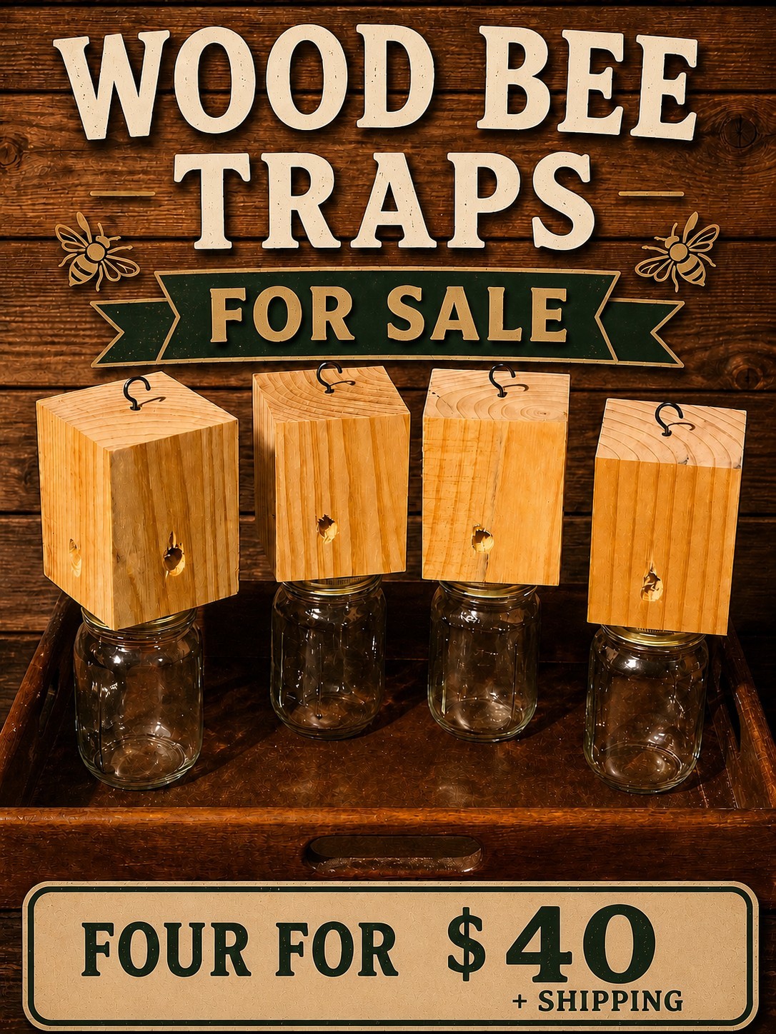 Set of 4 handmade carpenter bee traps for 40 free shipping