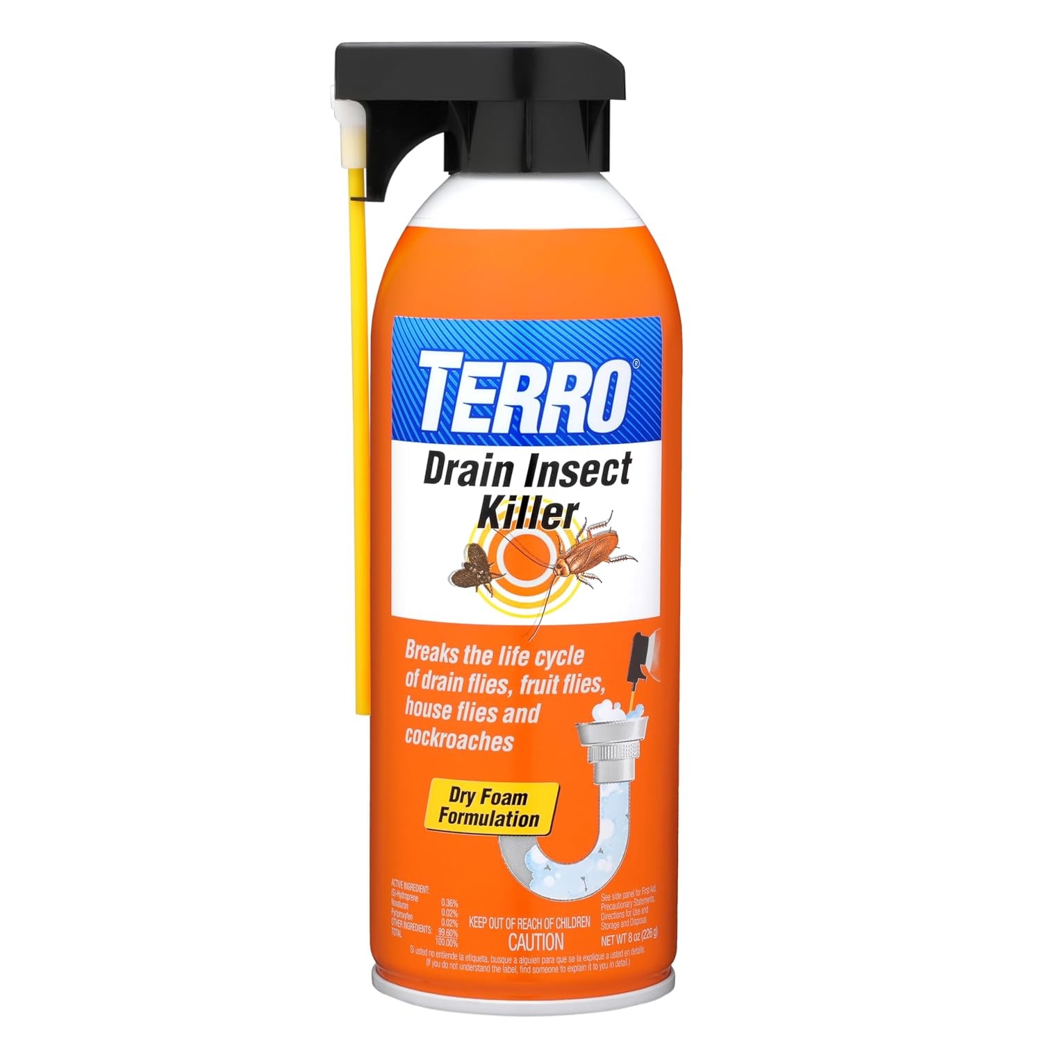 TERRO Drain Insect Killer, 1-Pack, Foam Treatment for Indoor Infestations | Kill