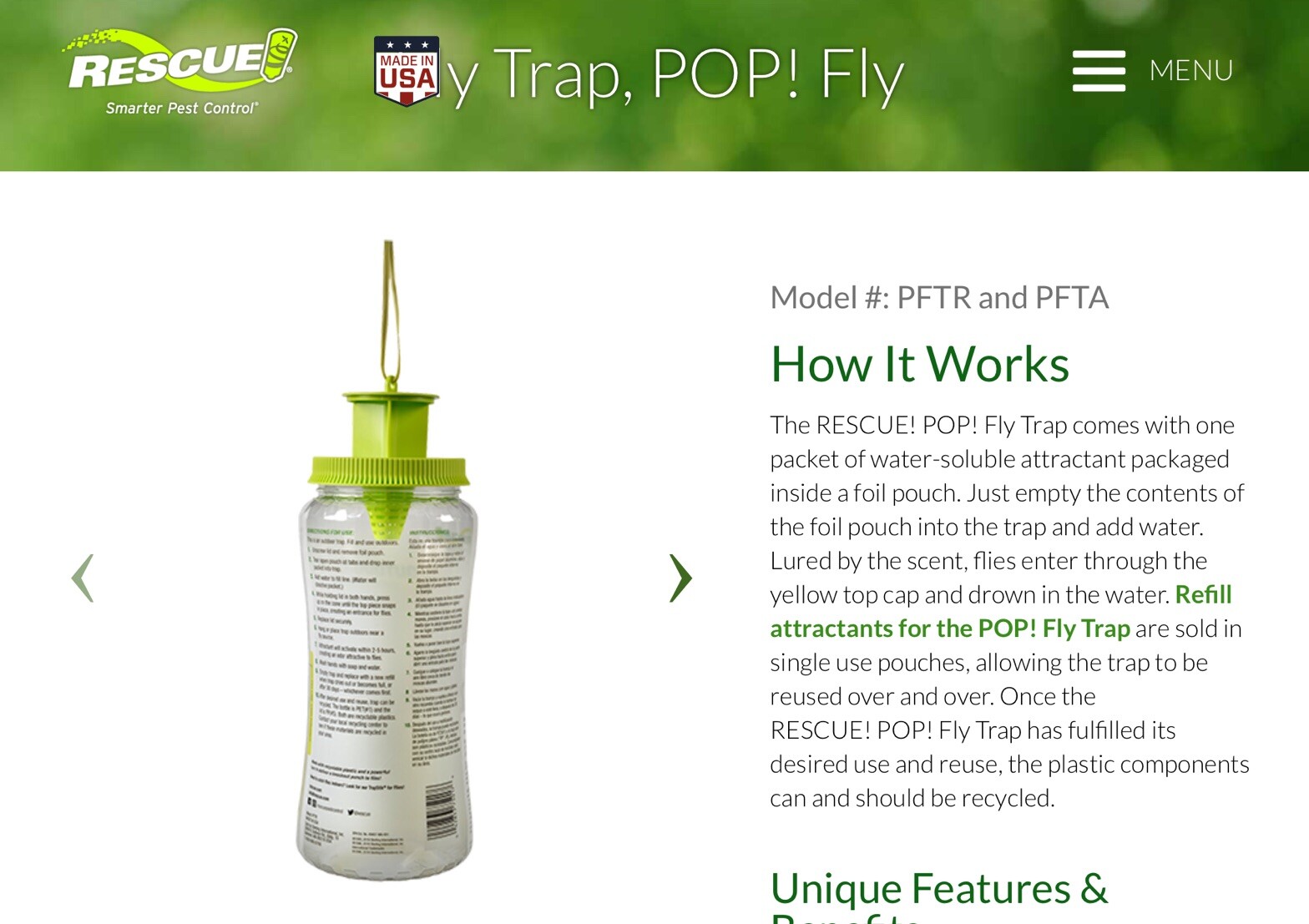 Fly Trap Rescue POP Flying Insect Trap PFTR Smart Pest Control Farm Attractant