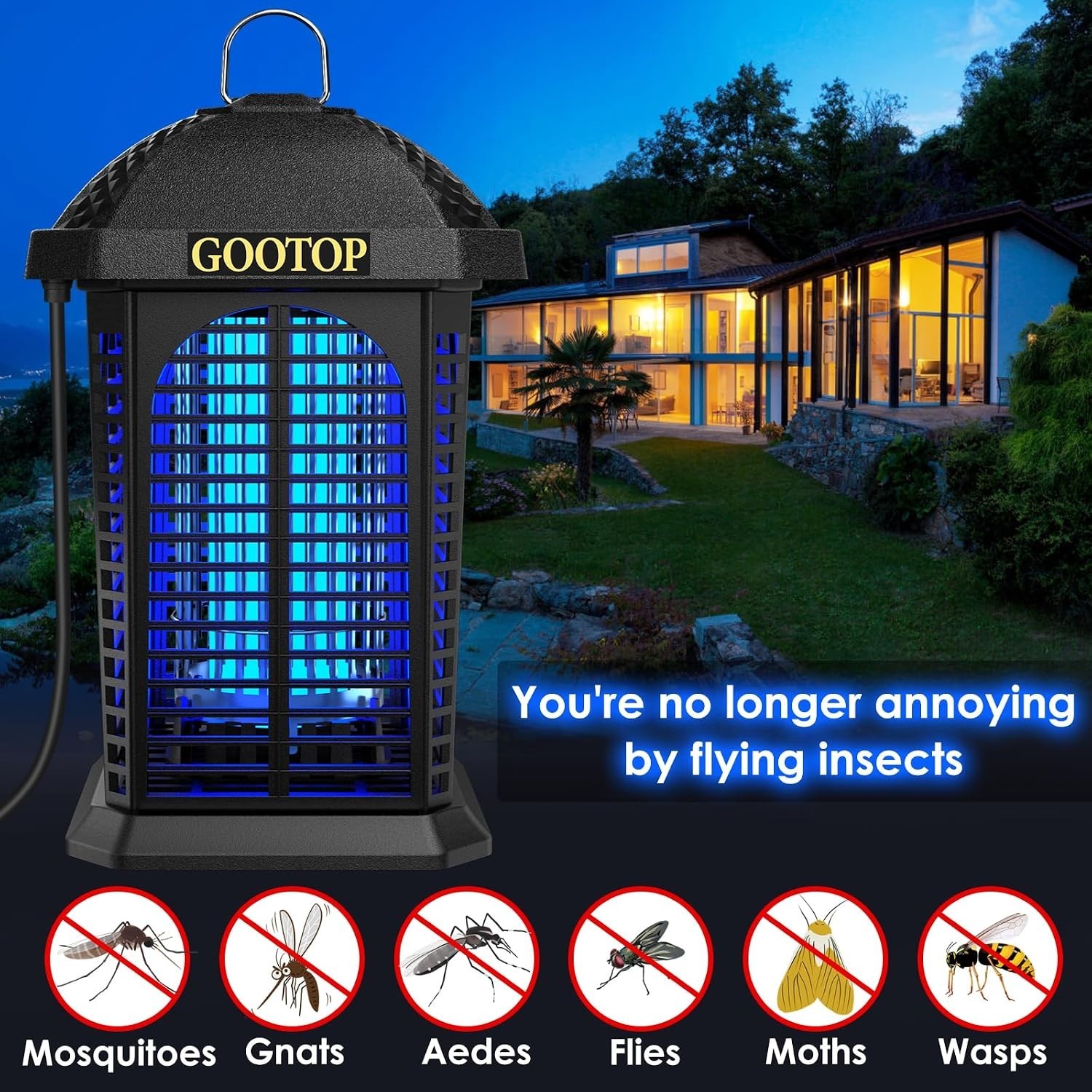 Bug Zapper Outdoor Indoor 4200V Electric Mosquito Killer 1 Unit 90-130V ABS P…
