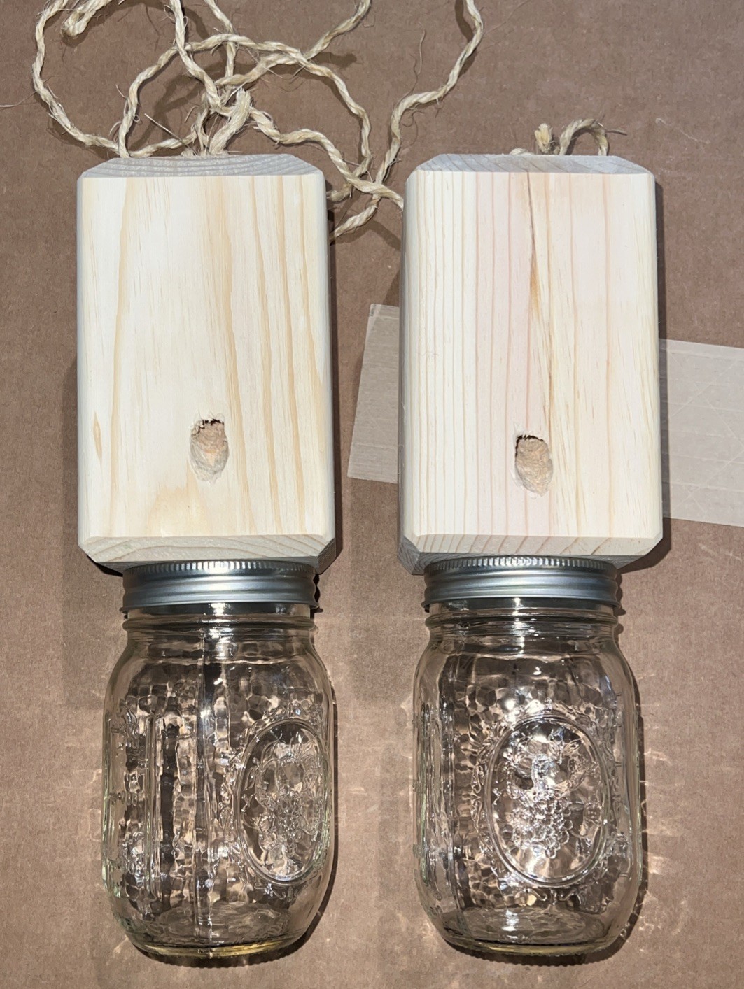 2 LARGE Hand Made carpenter bee traps Mason Jars 16oz . Ready To Hang Bee-Bore