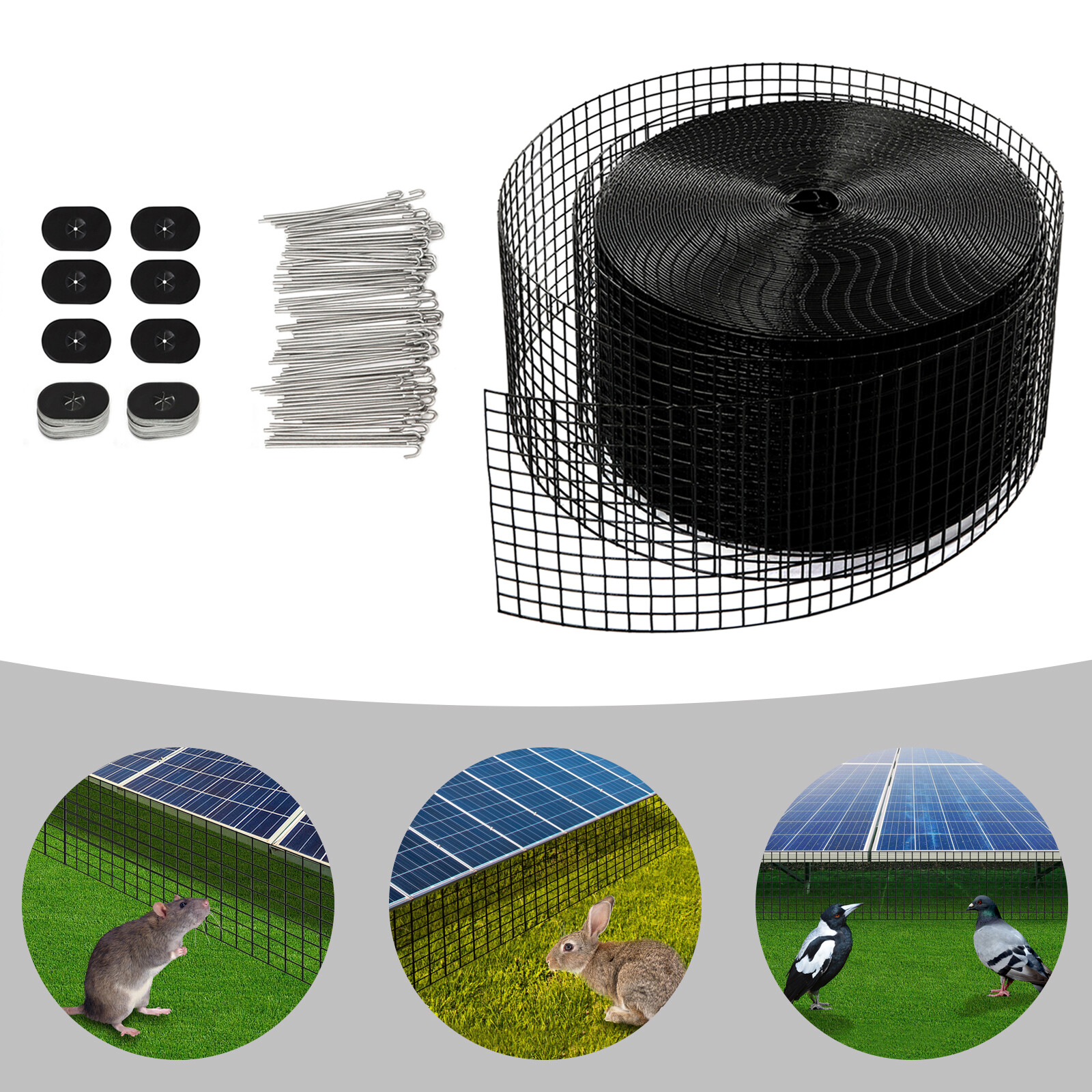 Solar Panel Bird Guard Squirrel Critter Guard 6in X 100ft 70 Fasteners Clips