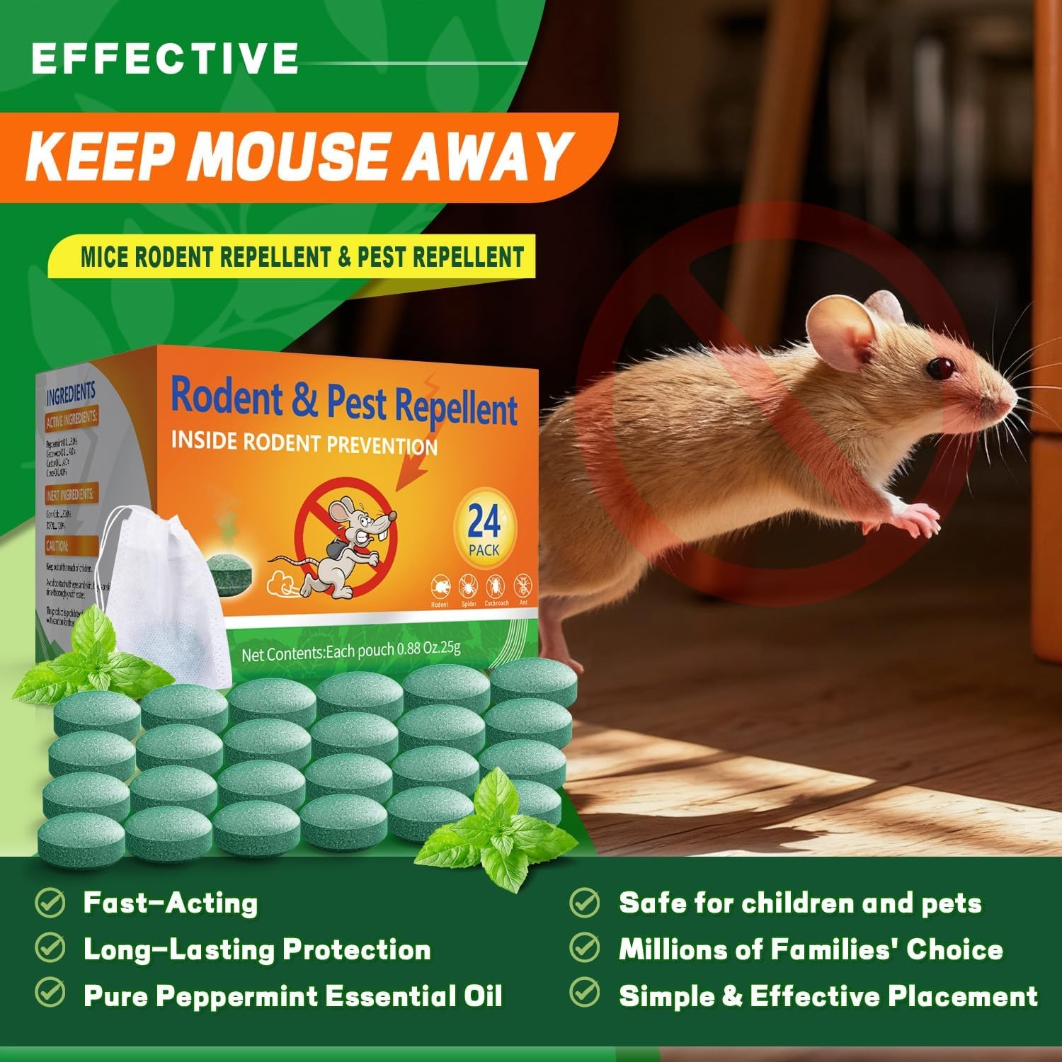 Natural Rodent Repellent Peppermint Sachets 24 Pack Mouse Mice Pest – US