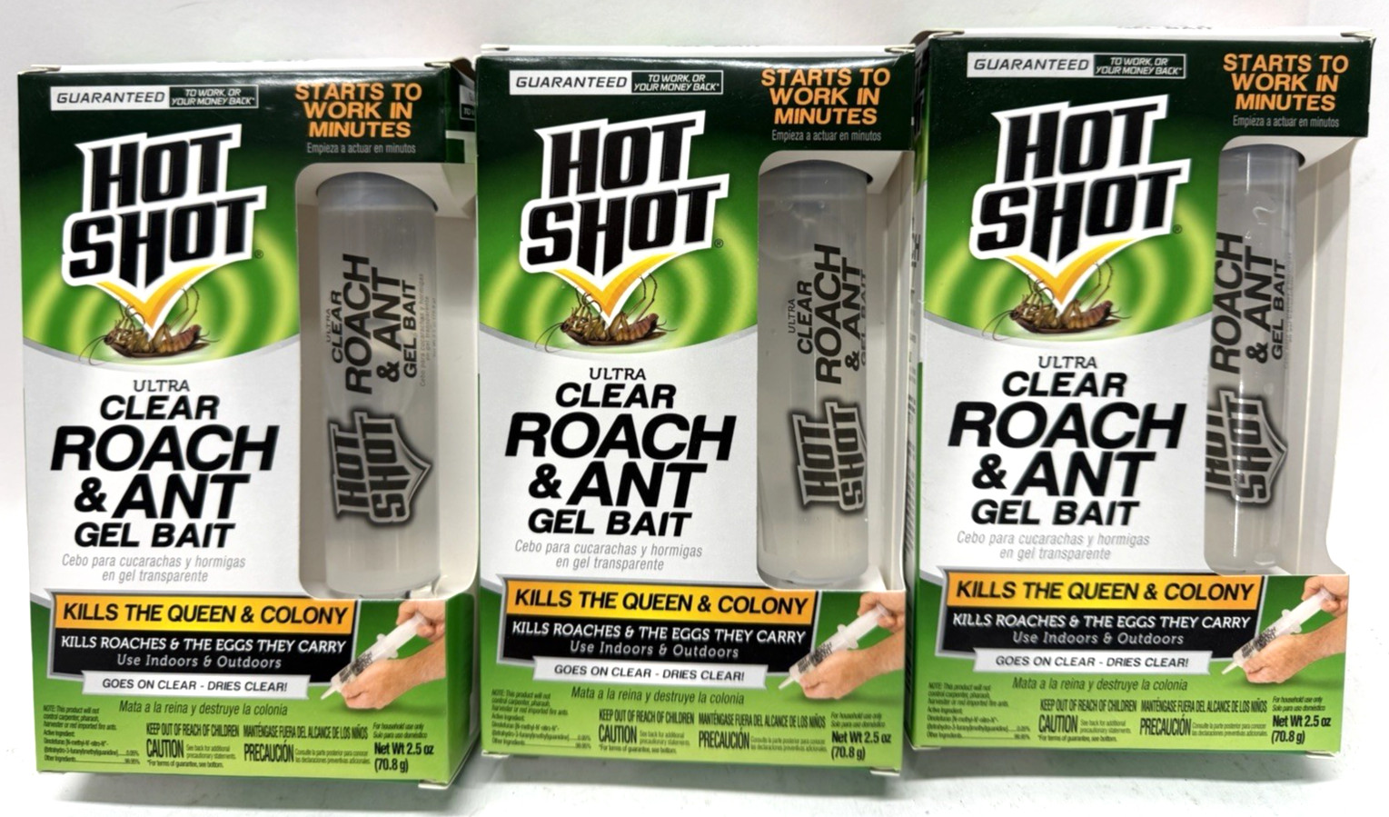 Roach Ant Killer Hot Shot Ultra Clear Gel Bait Poison Pest Queen Eggs – 3 Total