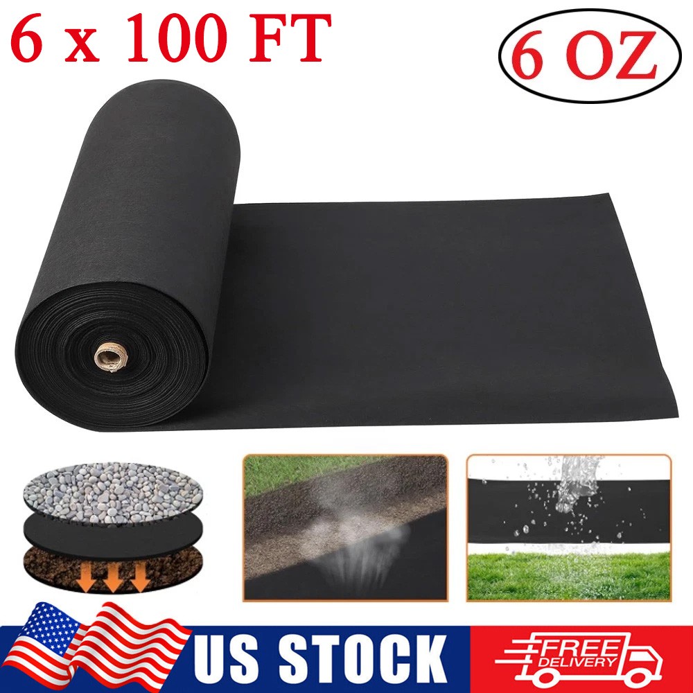 6×100 FT Non-Woven Geotextile Fabric 6 Oz Heavy Duty Weed Barrier Landscape Mat