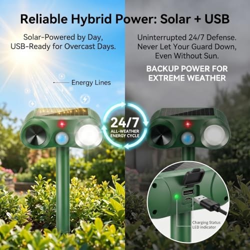 2026 Solar Ultrasonic Animal Repellent Outdoor, Deer Repellent Devices 4 green