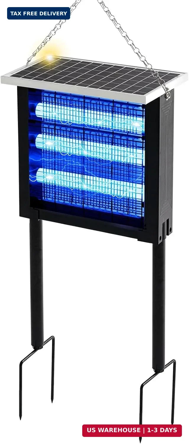 Qualirey 1 Pcs Solar Bug Zapper Outdoor Waterproof Mosquito Zapper with 3000v Hi