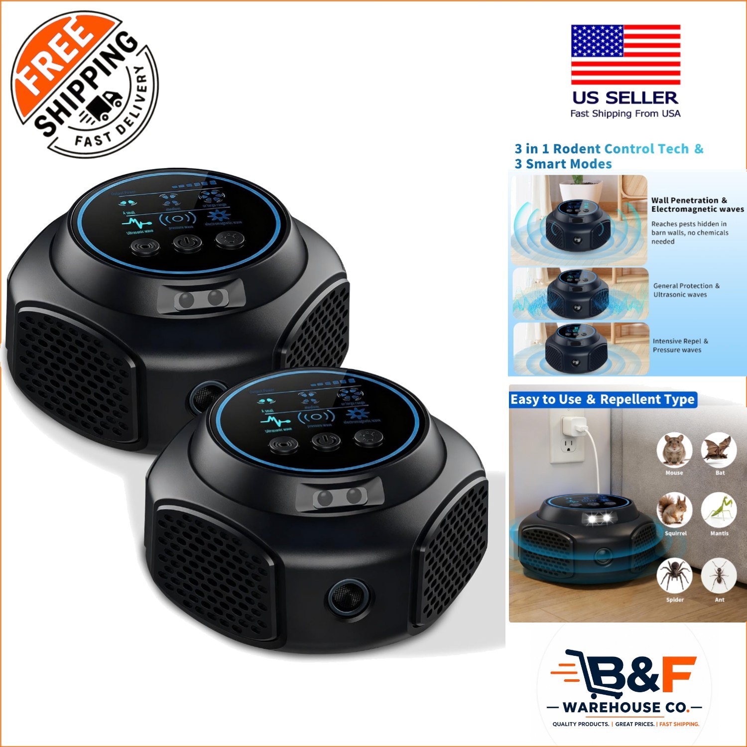 3 Smart Modes Ultrasonic Pest Repeller: Effective Insect & Rodent Control