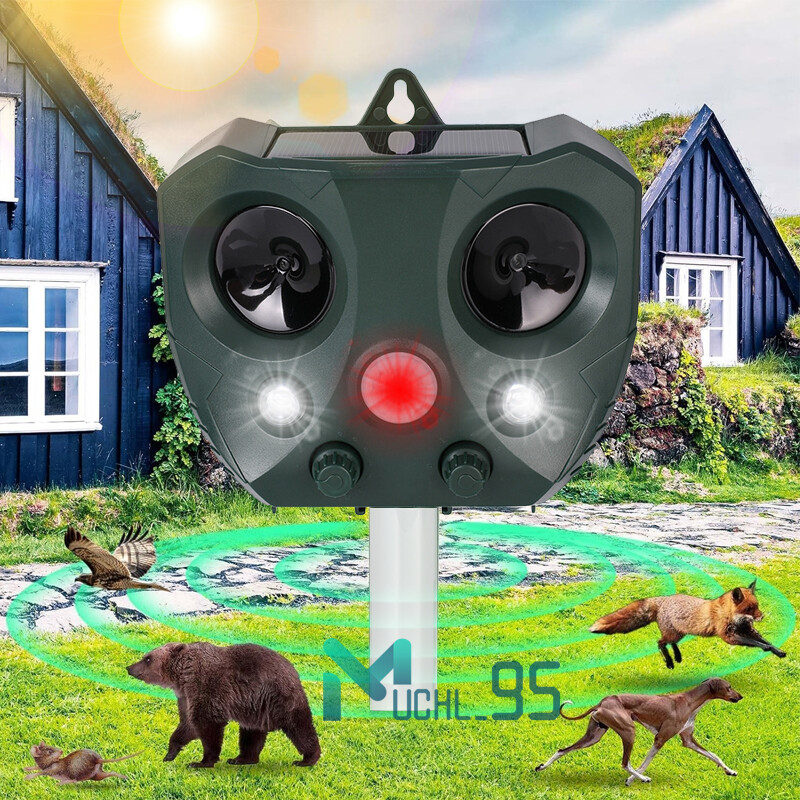Repelente solar ultrasónico para animales para perros, gatos, pájaros y mapaches