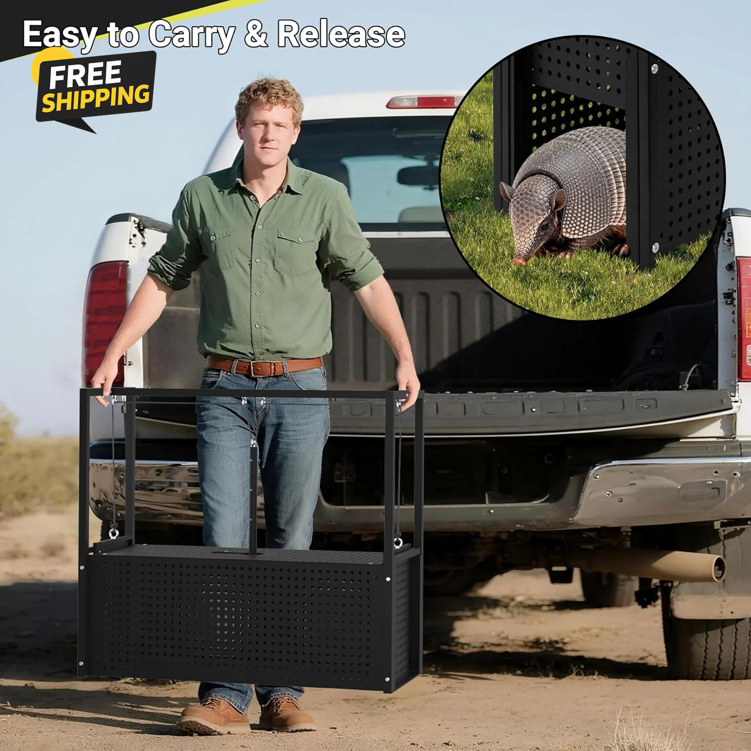 Live Animal Trap Cage 32’’, Heavy Duty Steel Live Animal Trap, Humane Catch