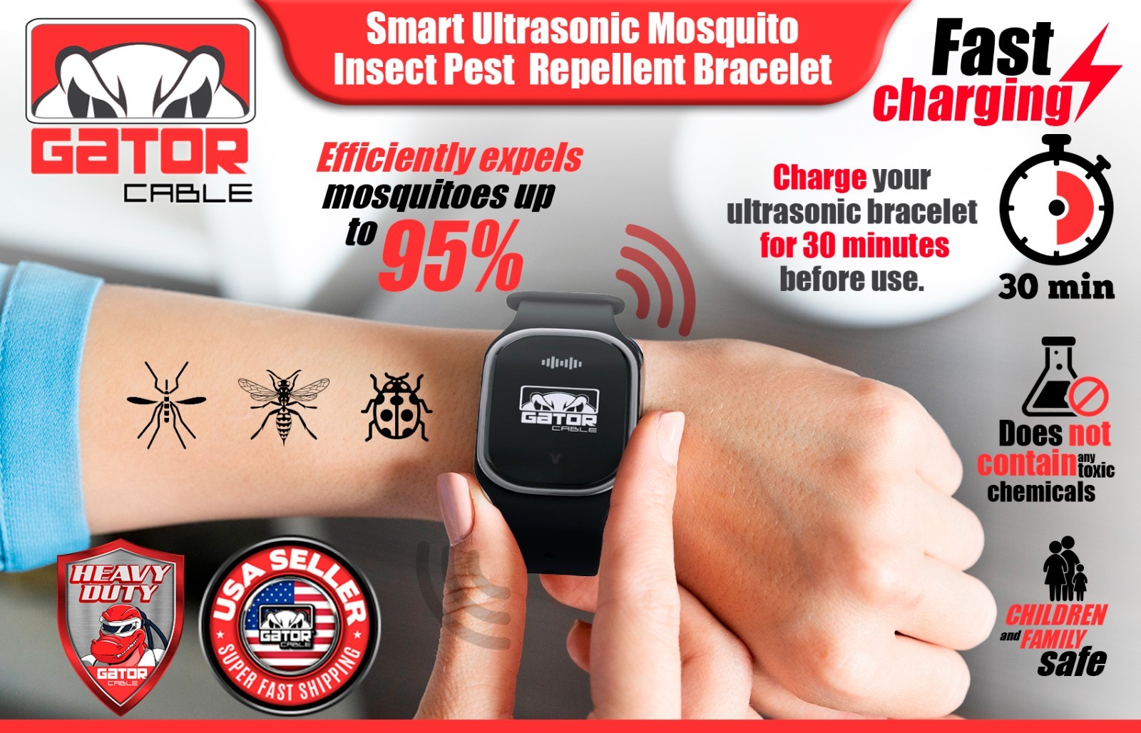 2x Ultrasonic Anti Mosquito Insect Pest Repellent Repeller Wrist Bracelet Band