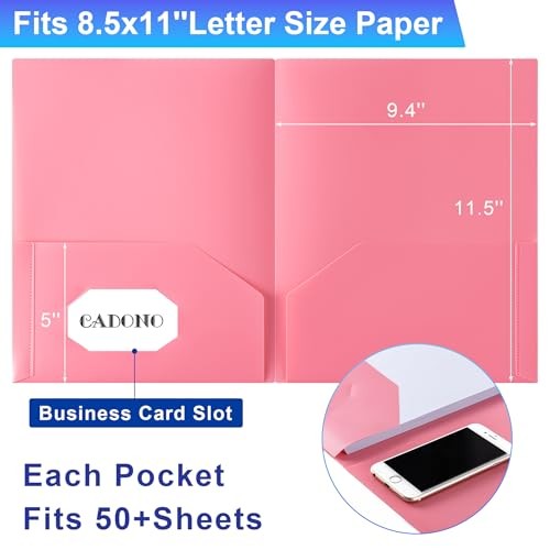 CADONO Plastic Folders with Pockets (8 Pack,Assorted Colors), Durable Heavy