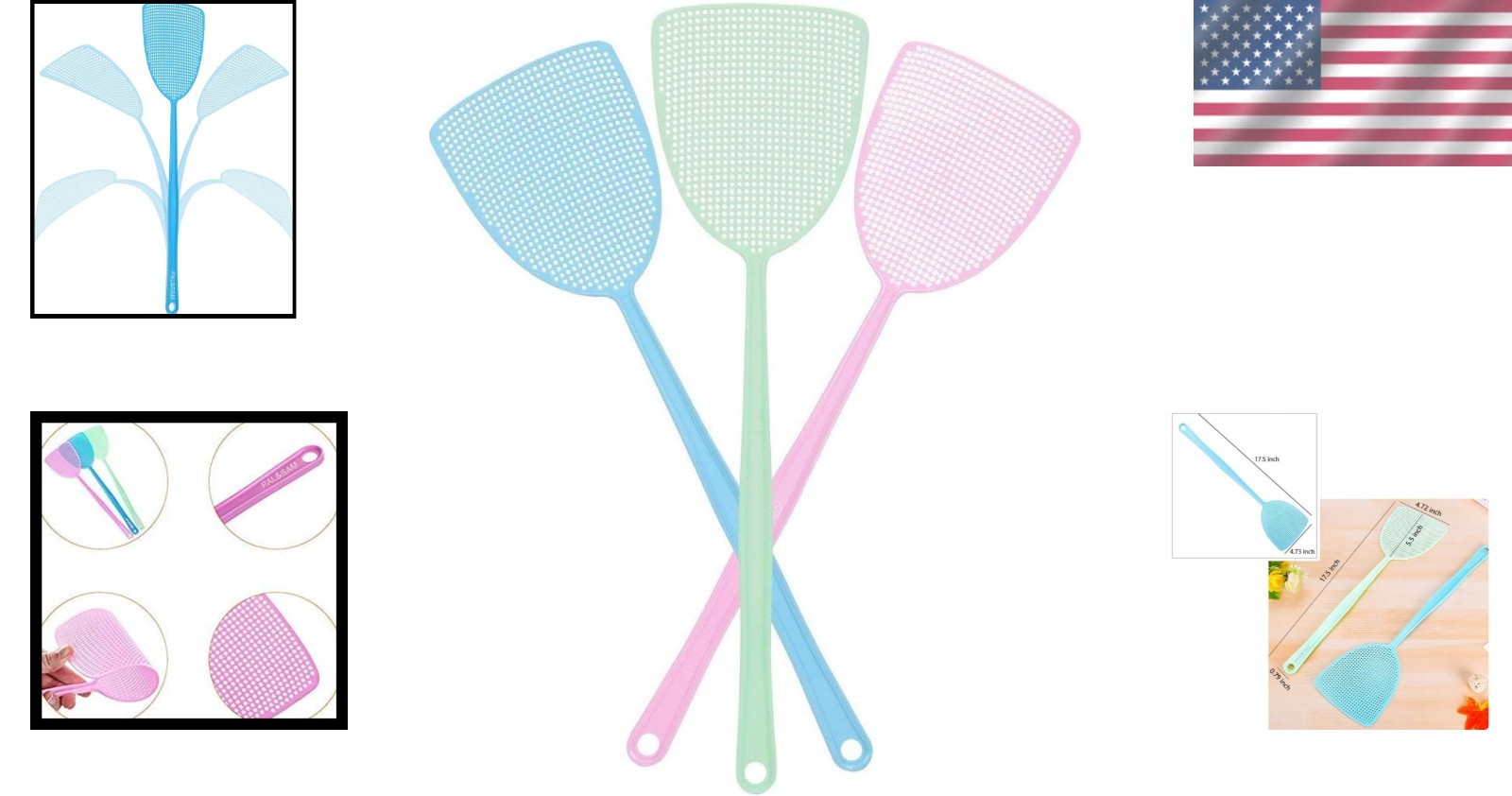 Fly Swatter Set Assorted Colors 3 Pack Flexible Pest Control Lightweight