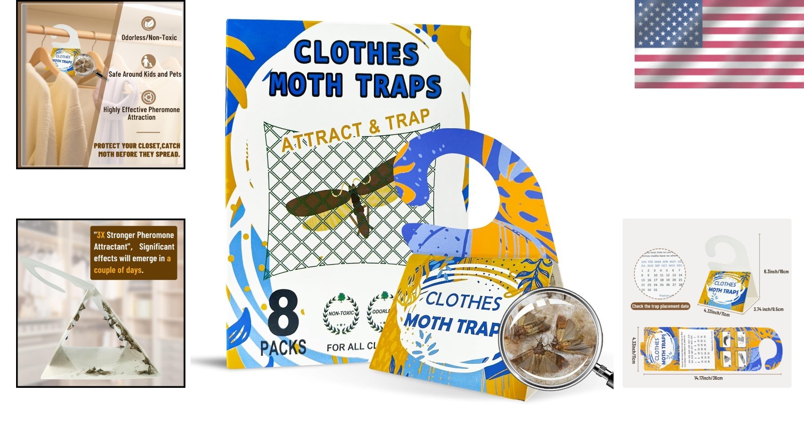 8 Pack Non-Toxic Clothing Moth Traps with Pheromone Attractant, Easy Use
