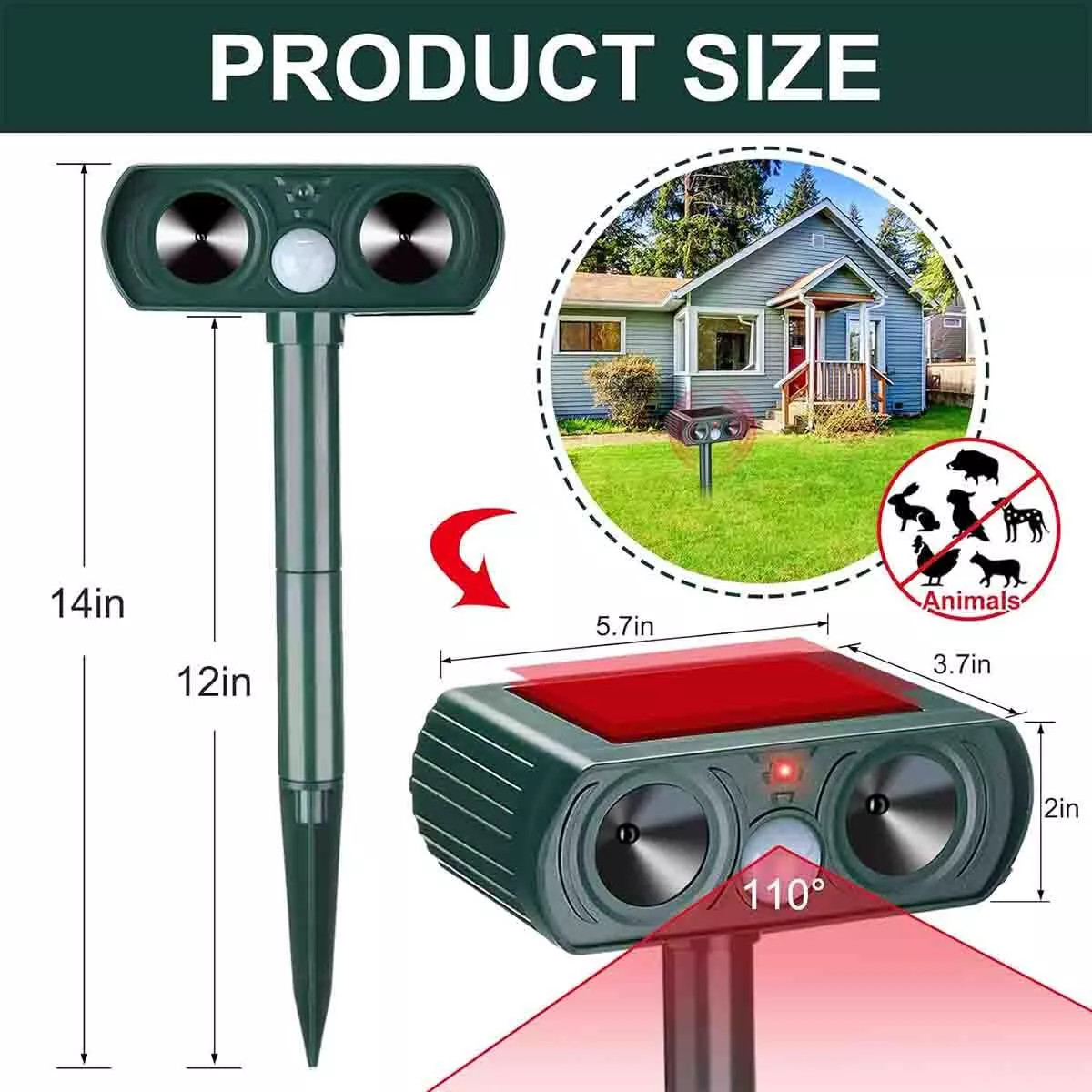 4 Pack Animal Repeller Ultrasonic Solar Power Outdoor Pest Cat Mice Deer Sensor