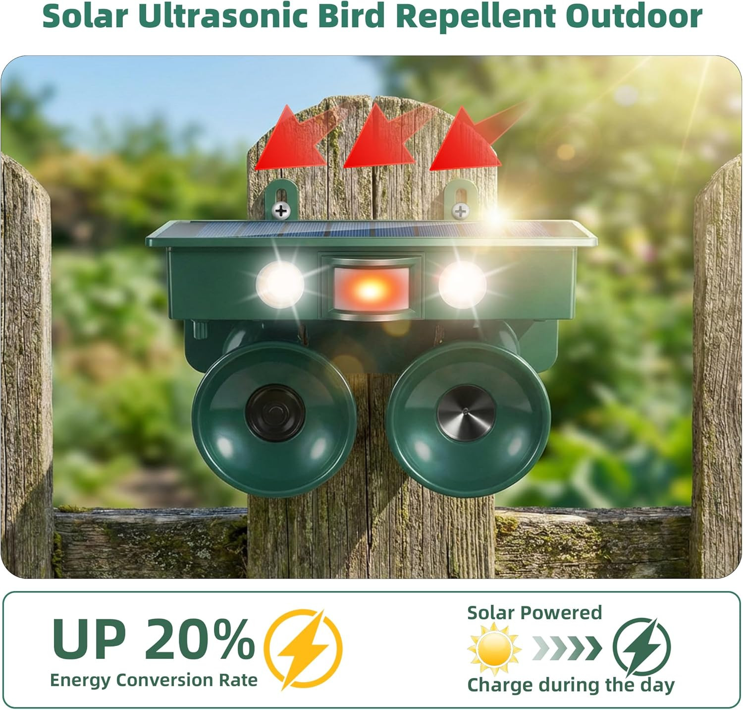 2026 New Ultrasonic Bird Repeller Solar Powered Outdoor Motion Activated Bird
