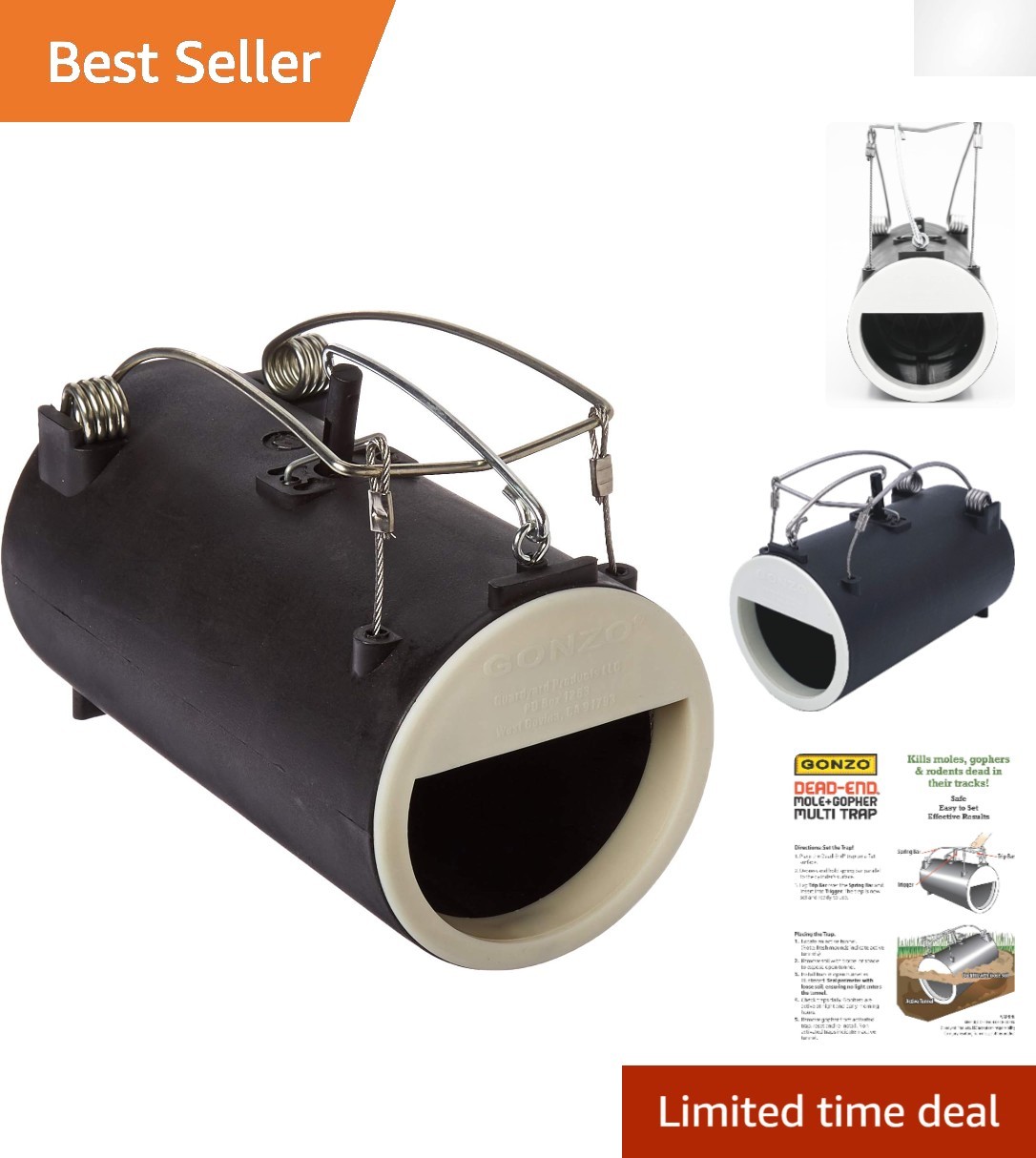 Black Manual Gopher and Mole Trap – Easy Setup with Illustrated Instructions