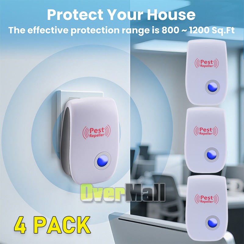 4pcs Ultrasonic Pest Control Repeller Reject Rat Mice Mouse Spider US Plug-in