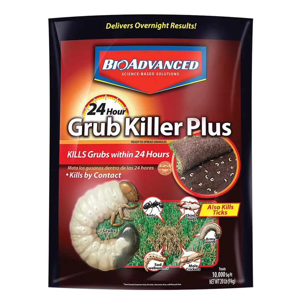 BioAdvanced 700745S 24 Hour Lawn Grub Killer Plus Tick Granules 20 lb, 10,000 sf