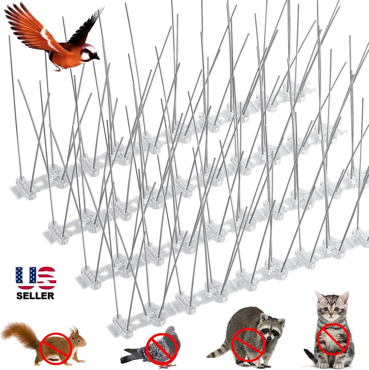 4Pcs Bird Spikes for Small Birds Pigeons Repellent 10FT (12 Strips) Fence Spike