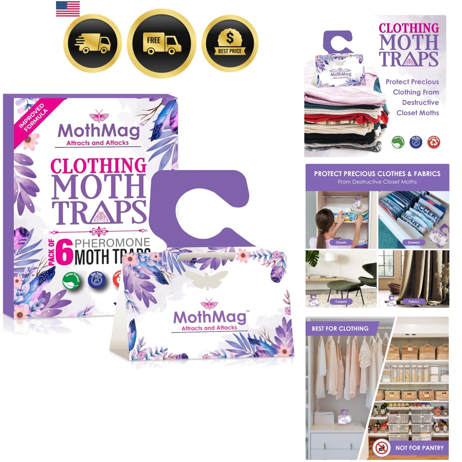 Clothes Moth Traps 6 Pack – Pheromone Glue Traps for Wardrobes, Closets, Carp…