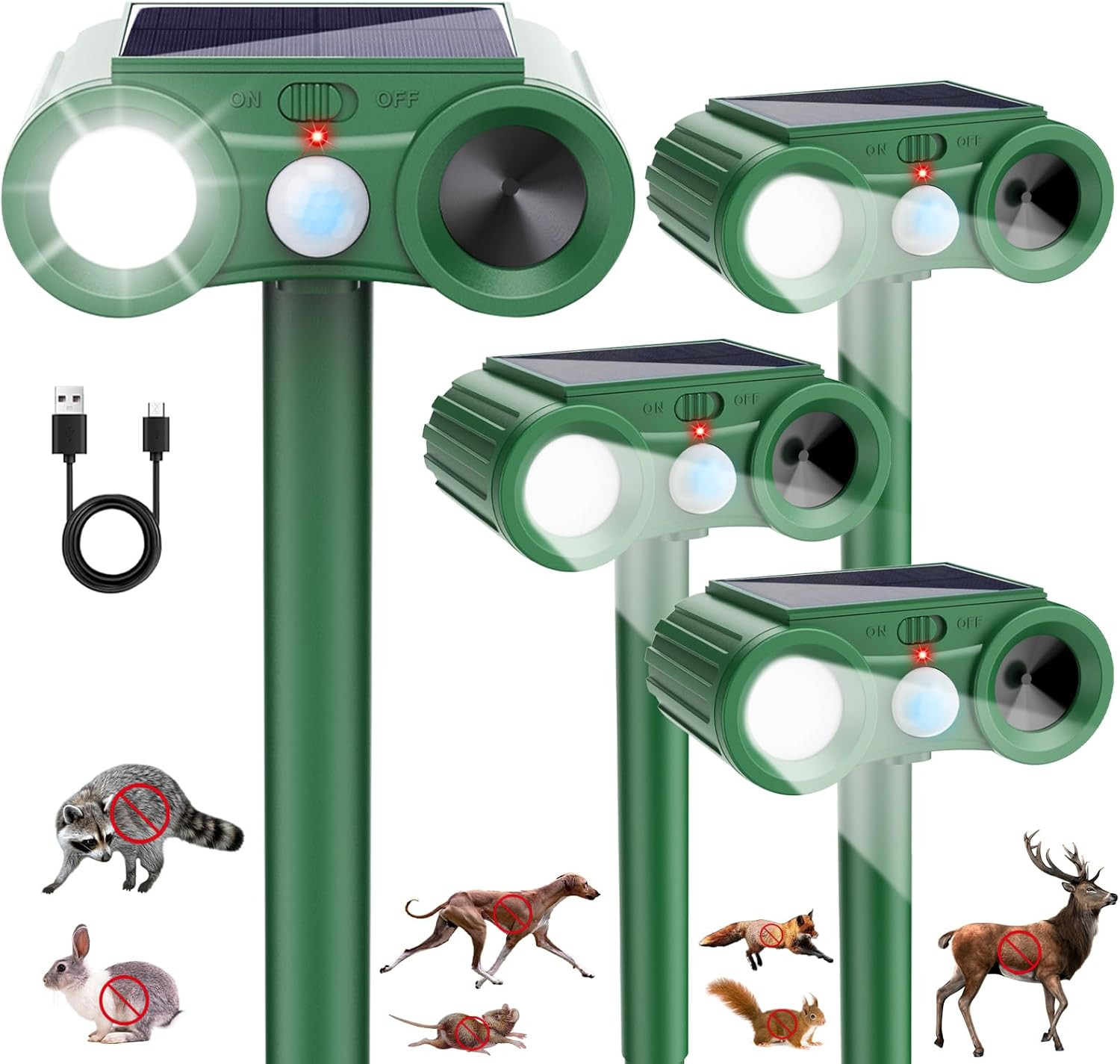 2026 Solar Ultrasonic Animal Repellent Outdoor 4 Pack Deer Squirrel Deterrent wi