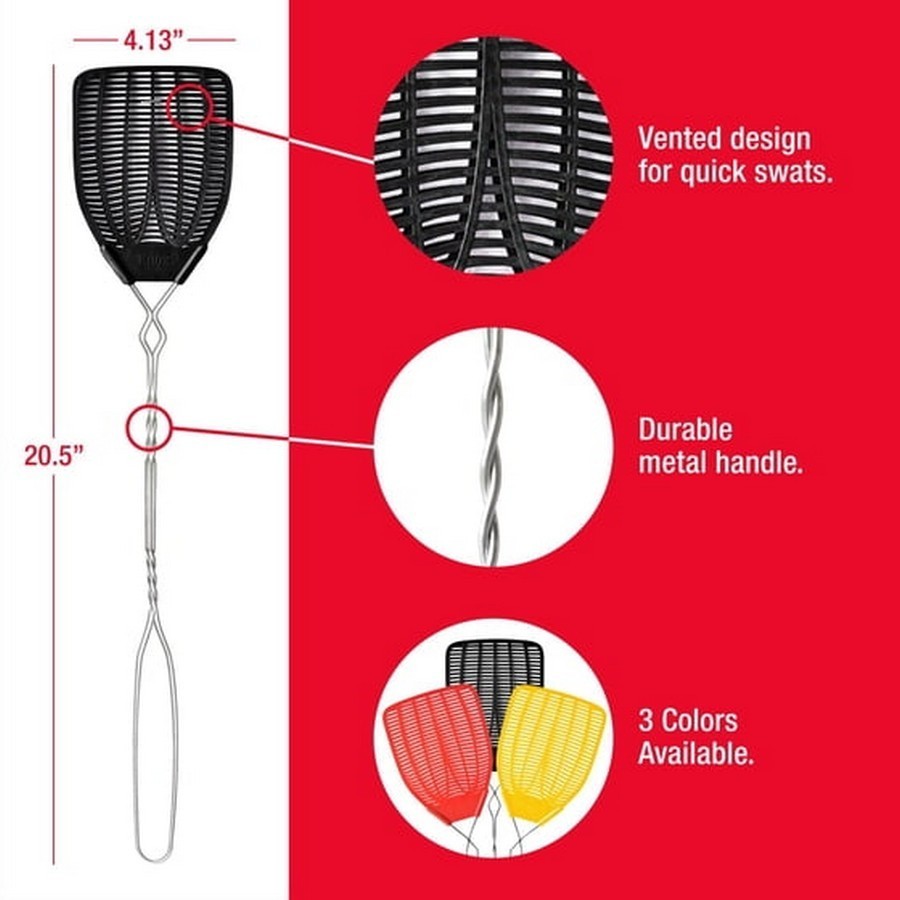 (3 pack)Enoz Fly Swatter, Wire Handled Plastic Fly Swatter, Assorted Colors,2 ct