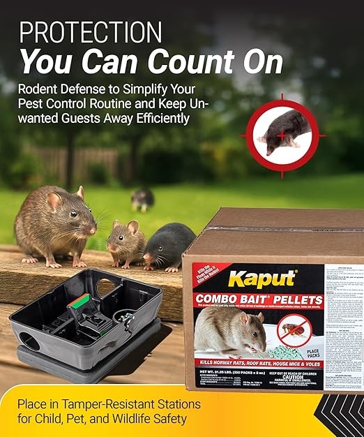 250 PACK – Kaput Combo Mouse, Vole & Rat Packs to Control Rodents & Fleas