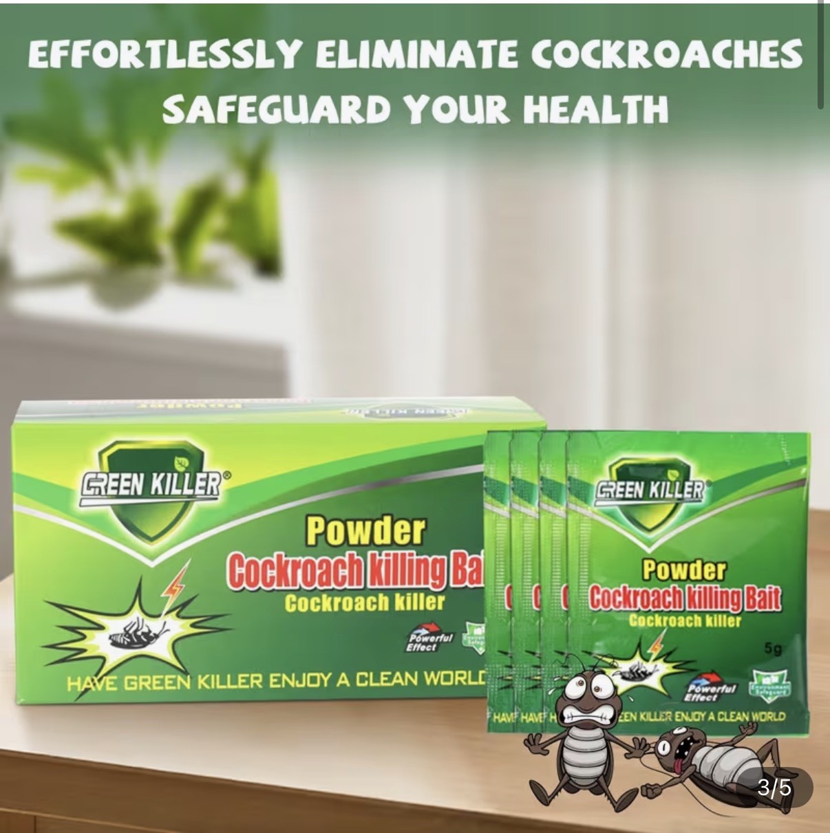 Green Killer Cockroach Killing Powder Bait, Kill Control Method, 5 g 10 pcs