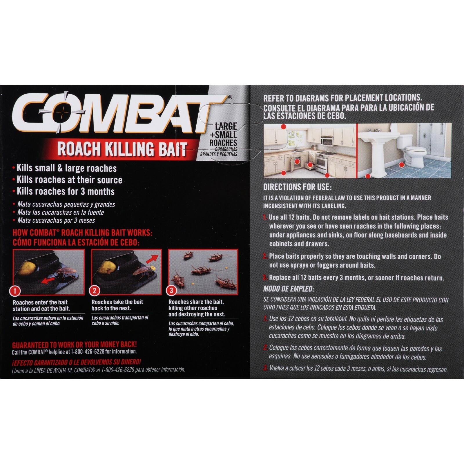 Combat ROACH KILLING BAIT STATION Kills The Nest LARGE & SMALL ROACHES 6 Count
