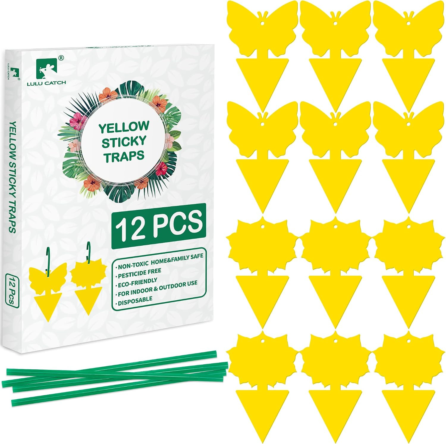 Fruit Fly Sticky Traps, 12 Pack Non-Toxic Gnat & Flying Insect Traps
