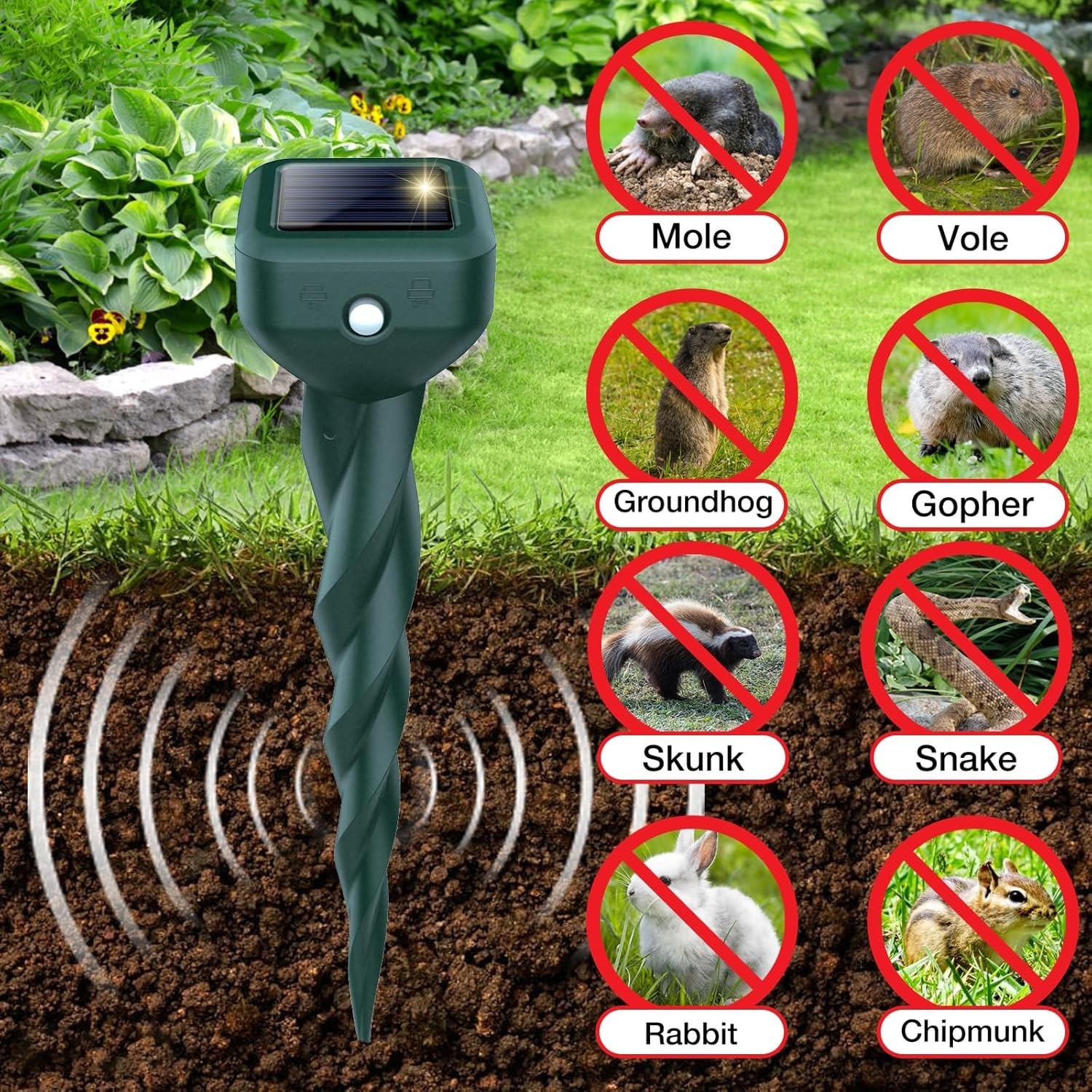Effective 4 Pack Solar Ultrasonic Mole and Pest Repellers – Child Safe Solution
