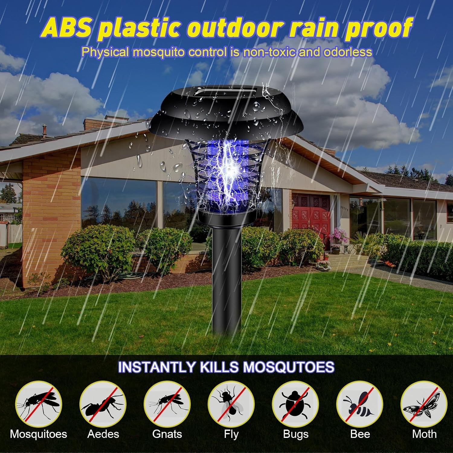 4 Pcs Solar Bug Zapper Waterproof Outdoor Mosquito Zapper Killer and Lighting Re