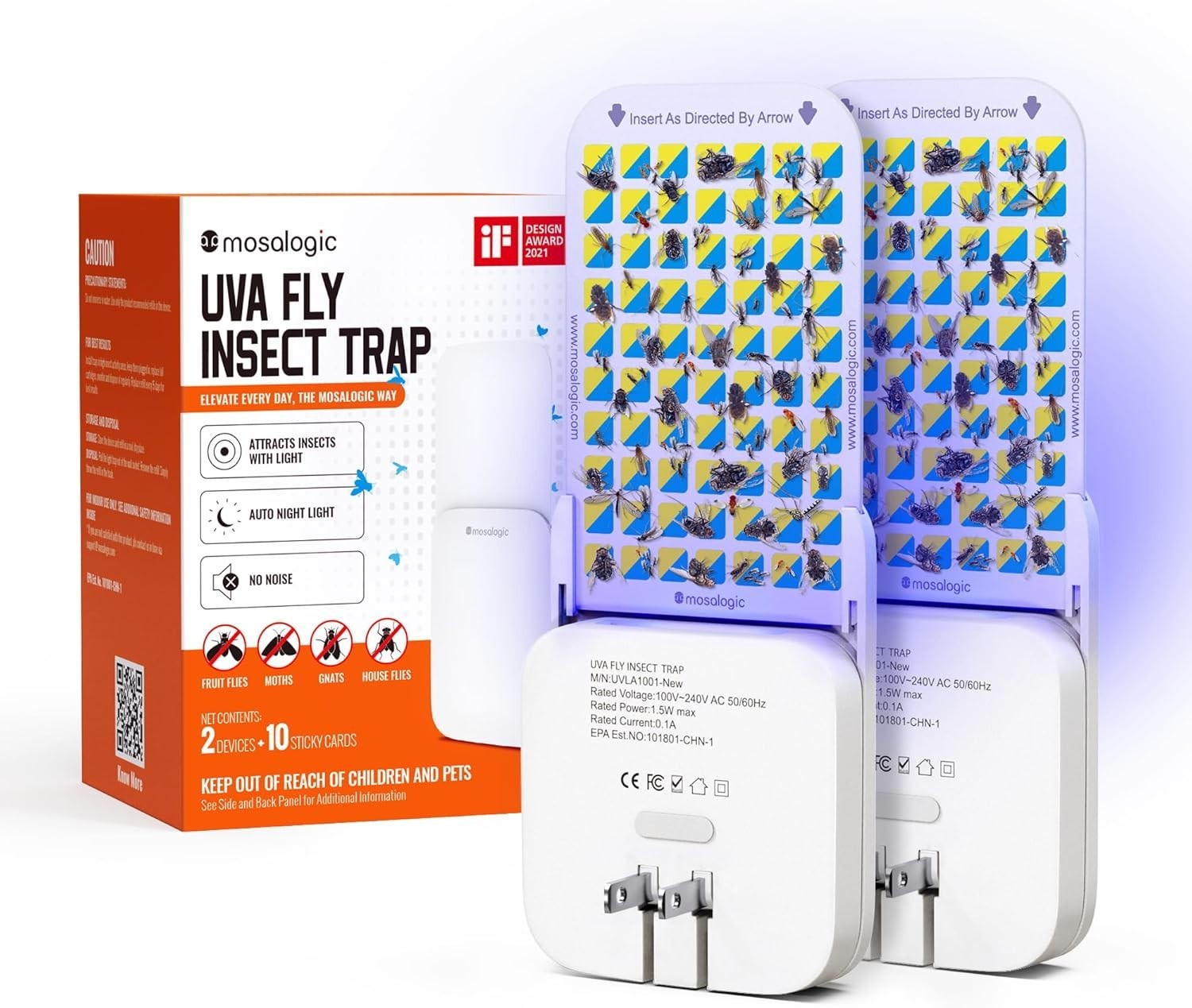 Chemical-Free Indoor Insect Trap: 600 Sqft Coverage, Includes Soft Night Light