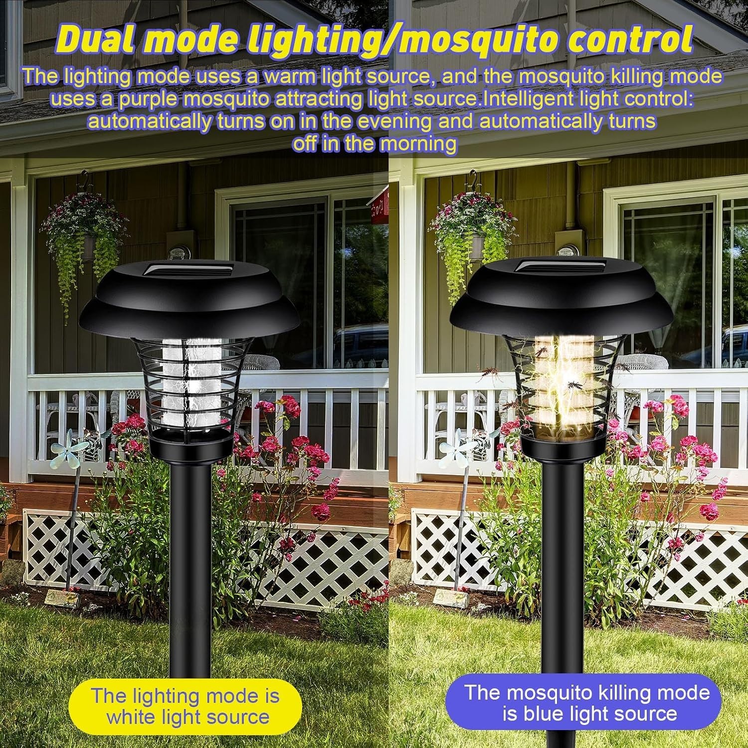 4 Pcs Solar Bug Zapper Waterproof Outdoor Mosquito Zapper Killer and Lighting Re