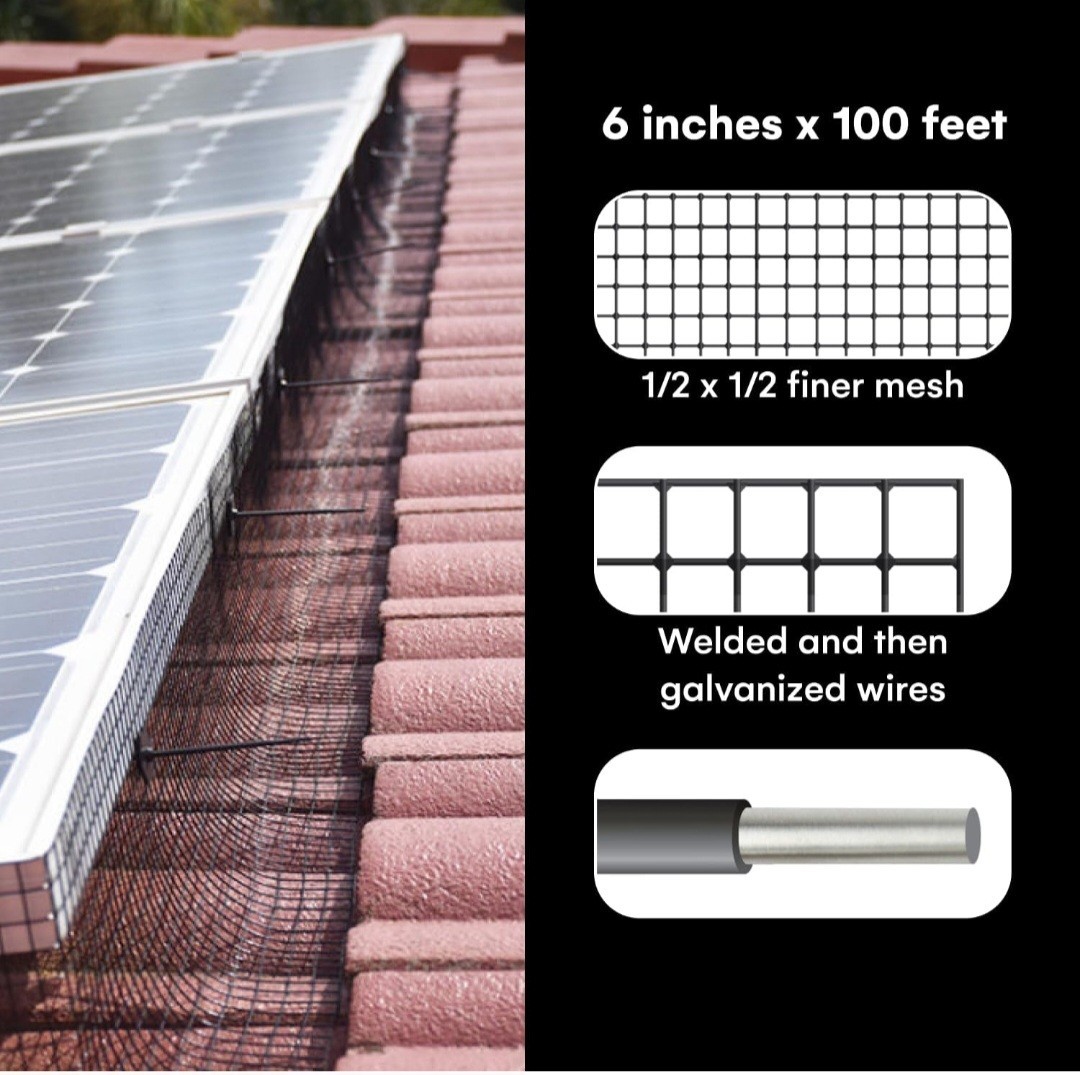 Flybold 6in X 100ft Wire Mesh Bird Critter Guard for Solar Roof Panels – PVC & –