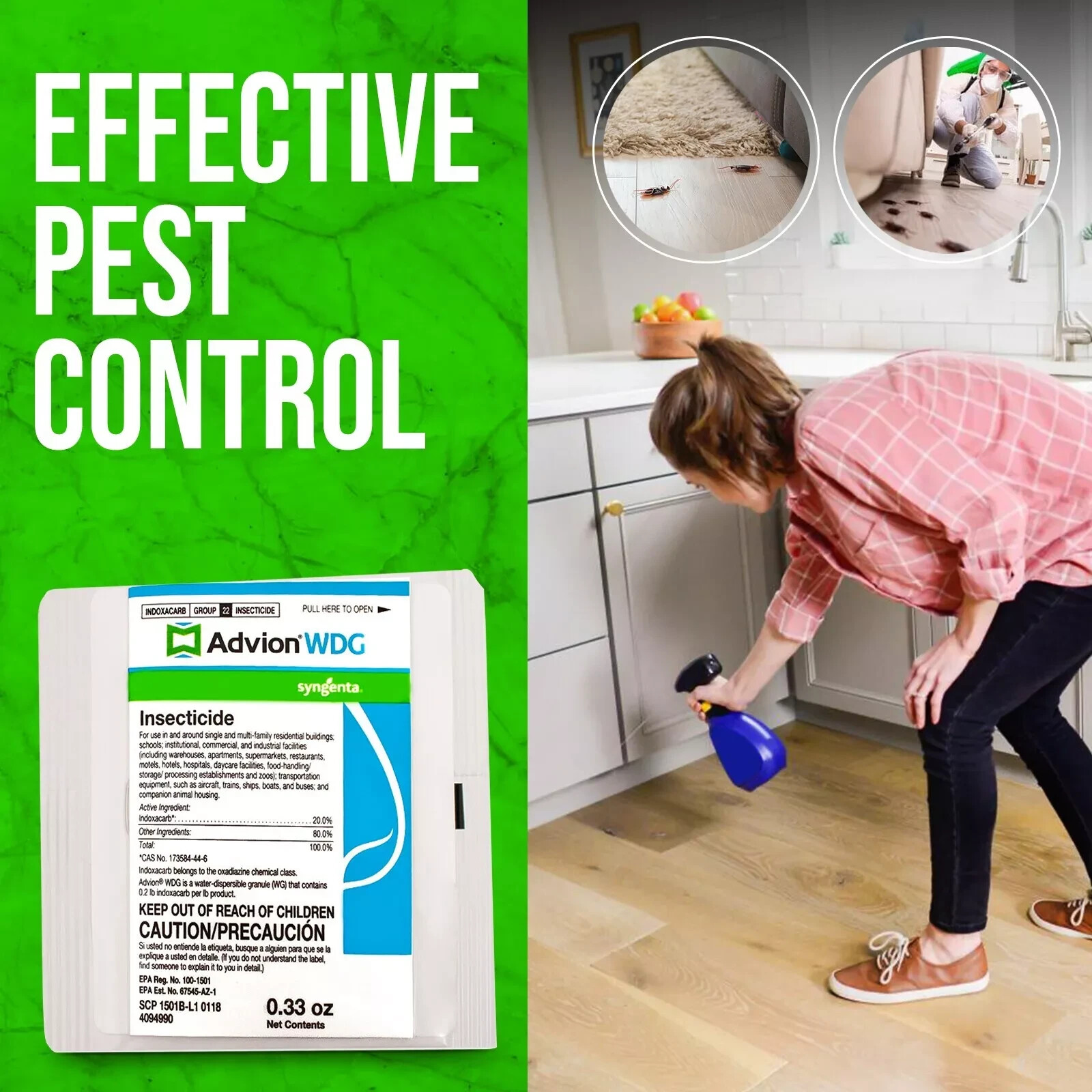 1 Packet Advion WDG Insecticide Insect Killer Ants Roaches flea Stink Bugs ETC