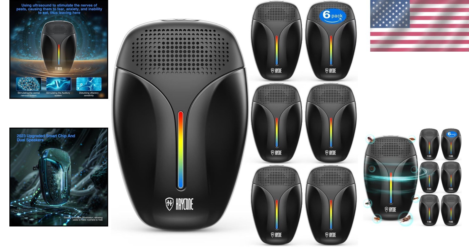 Modern Black Ultrasonic Insect Repeller – 6 Pack for Family and Pets Safety