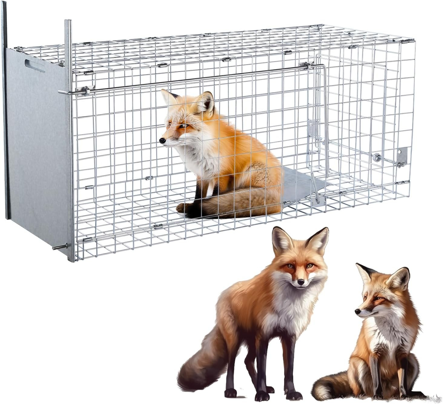 42″ Large Foldable Humane Live Animal Trap Cage | Heavy-Duty Foldable Animal Tra