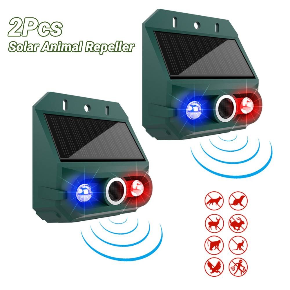 2Pcs Animal Repeller Ultrasonic Solar Power Motion Sensor Deterrents Pest Dogs
