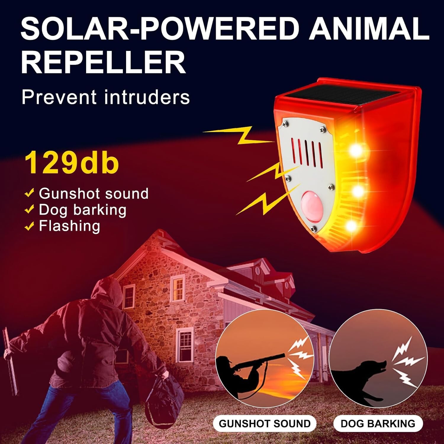 1/2/4pcs Solar Alarm Led Light Solar Strobe Light Motion Sensor For Farm Garden