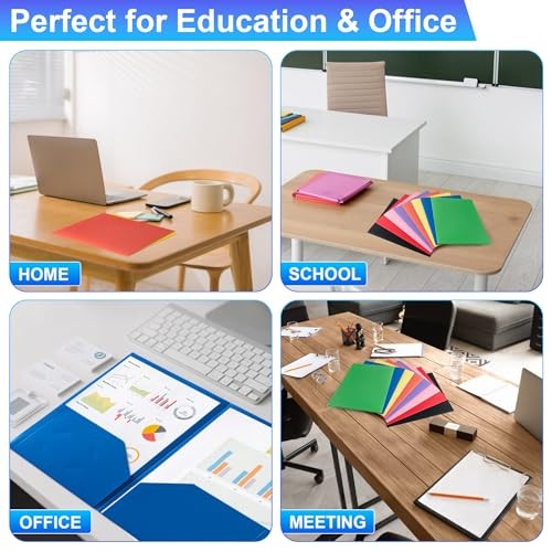 CADONO Plastic Folders with Pockets (8 Pack,Assorted Colors), Durable Heavy