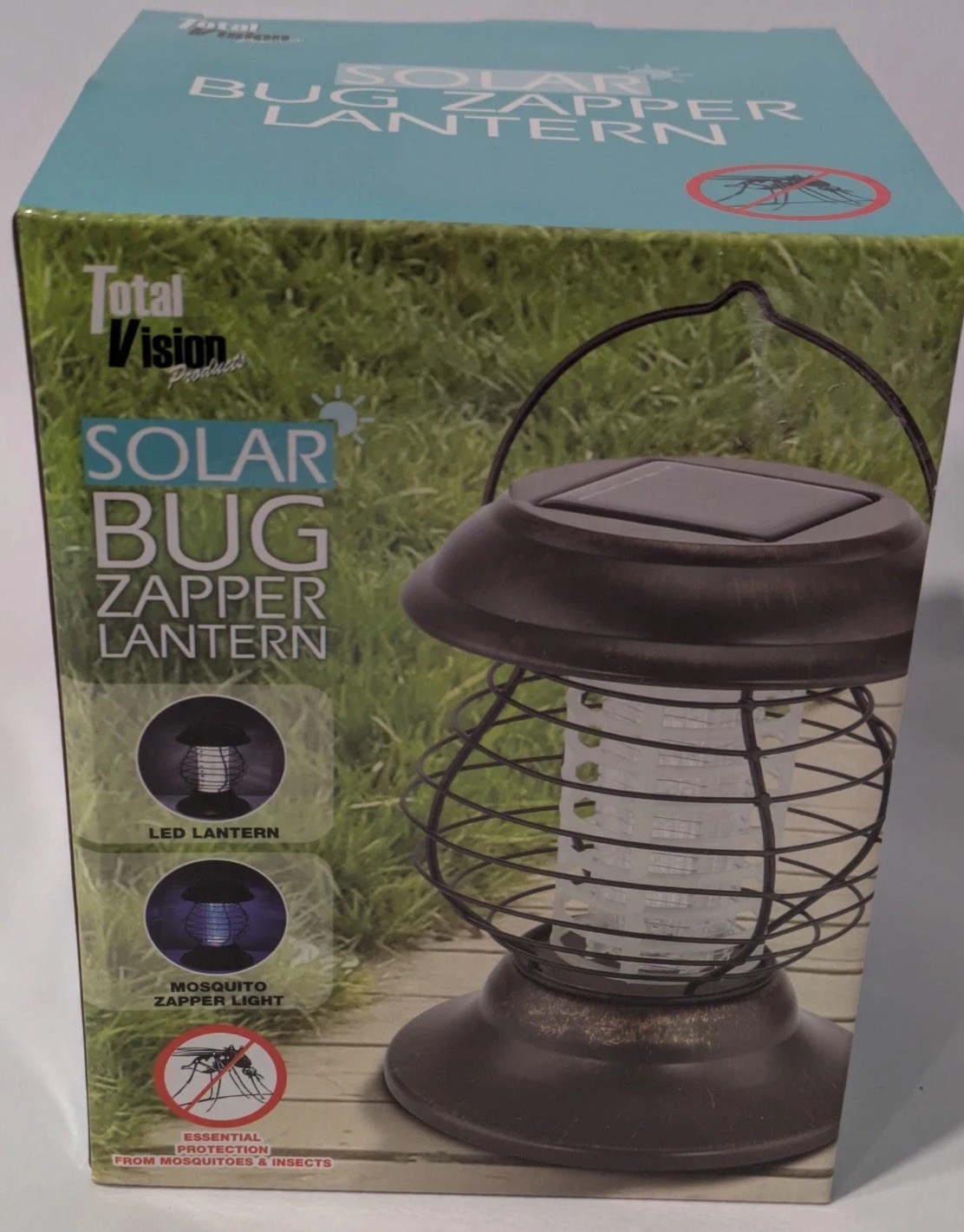 Total Vision Solar Bug Zapper Lantern – LED Outdoor Mosquito Killer UV Light NEW