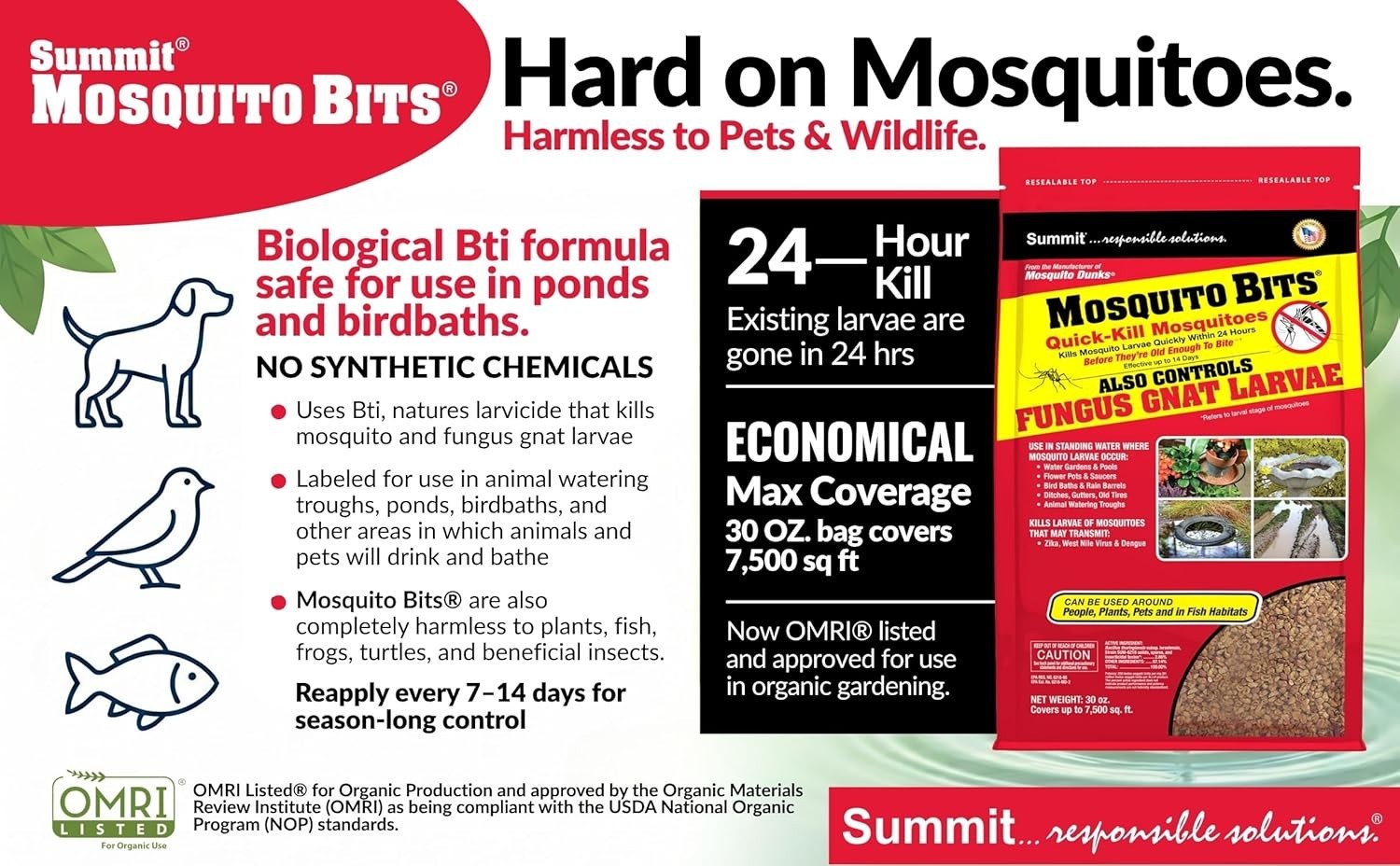 Summit Mosquito Bits 30 oz Mosquito Larvicide Bti Granules Kills Larvae