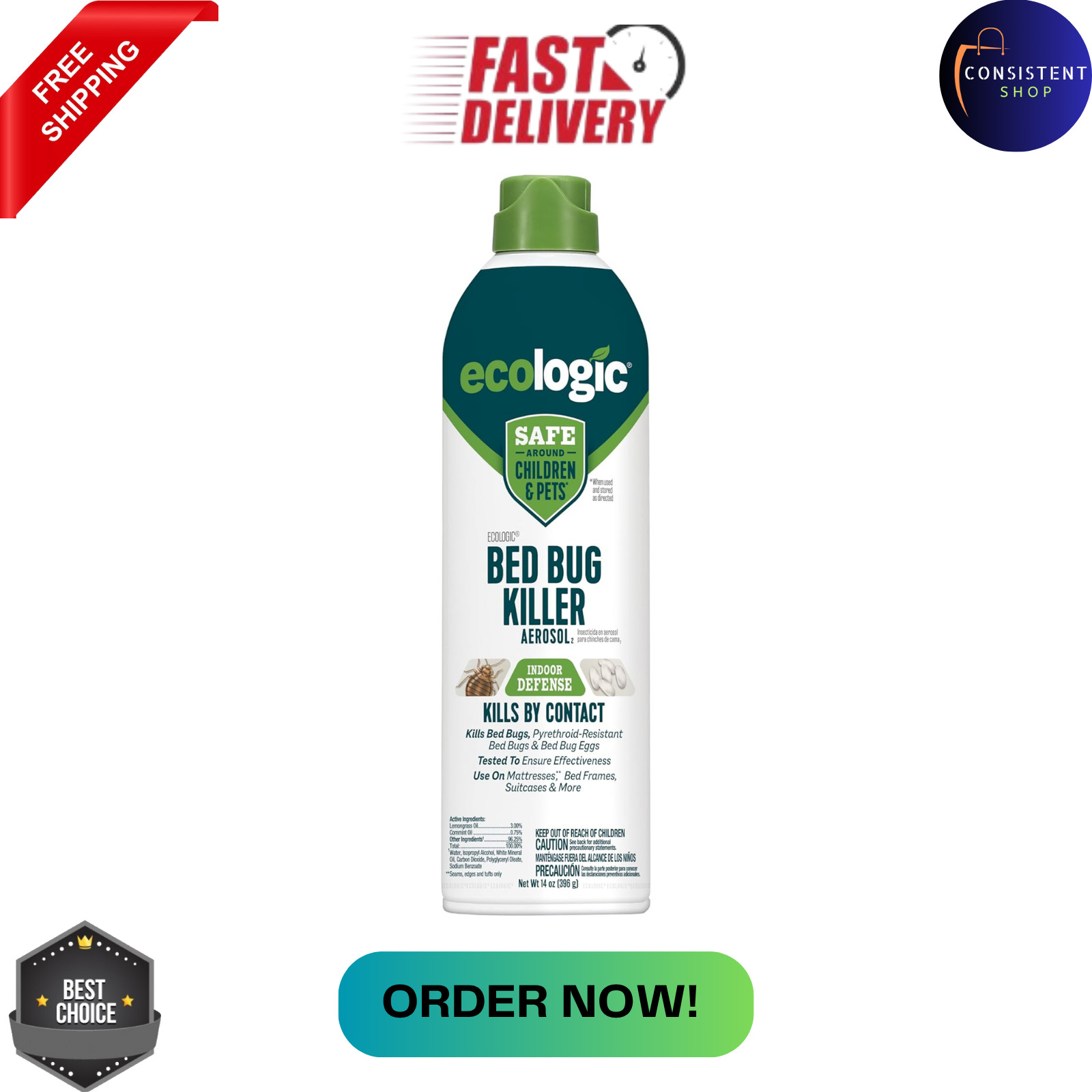 Ecologic Bed Bug Killer, Kills Bed Bugs & Bed Bug Eggs, Use on Mattresses, Bed F