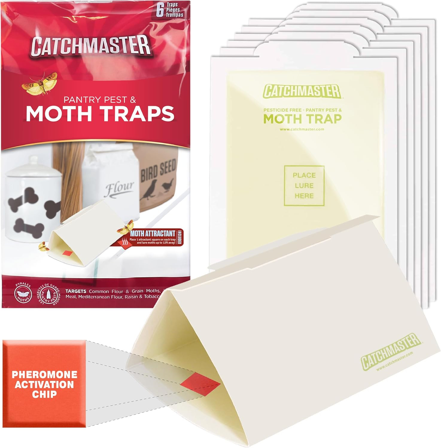 Catchmaster Pantry Pest & Moth Traps 6-Pk, Bug Killer for Kitchen Storage & Pant