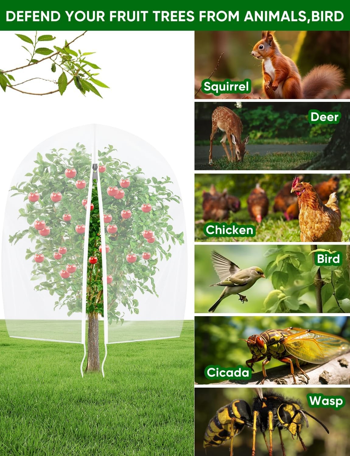 4Pcs Fruit Tree Netting – 4x5FT Zipper Mesh Bags for Birds, Cicadas, Insects